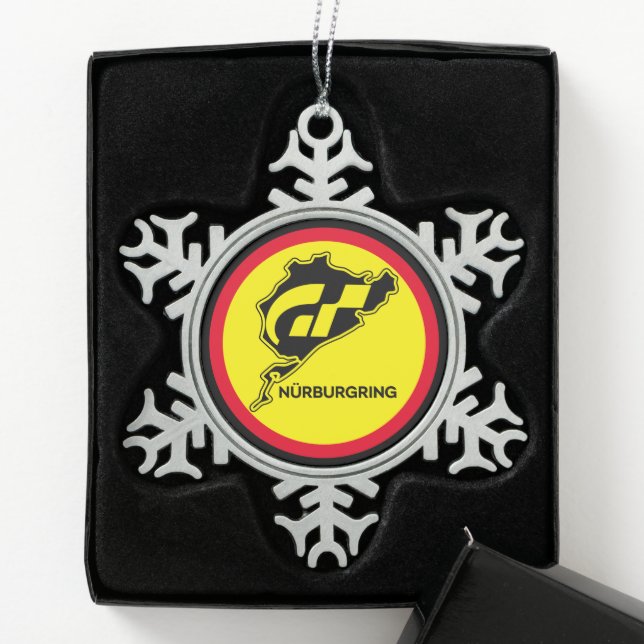 Nurburgring German Flag Germany Gran Turismo GT Snowflake Pewter Christmas Ornament (Box)