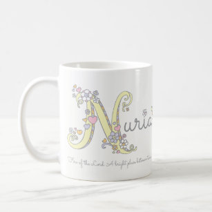 Nuria name meaning decorative N monogram mug