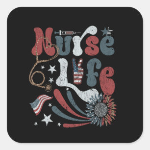 Nurse 4th Of July American Flag Nurse Life Leopard Square Sticker