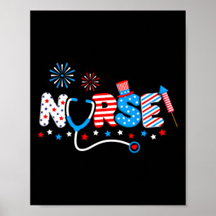 Nurse 4th Of July American Flag Patriotic Usa Stet Poster