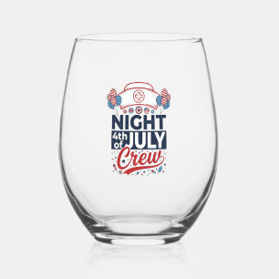 Nurse 4th of July Night Crew Patriotic Shirt Desig Stemless Wine Glass