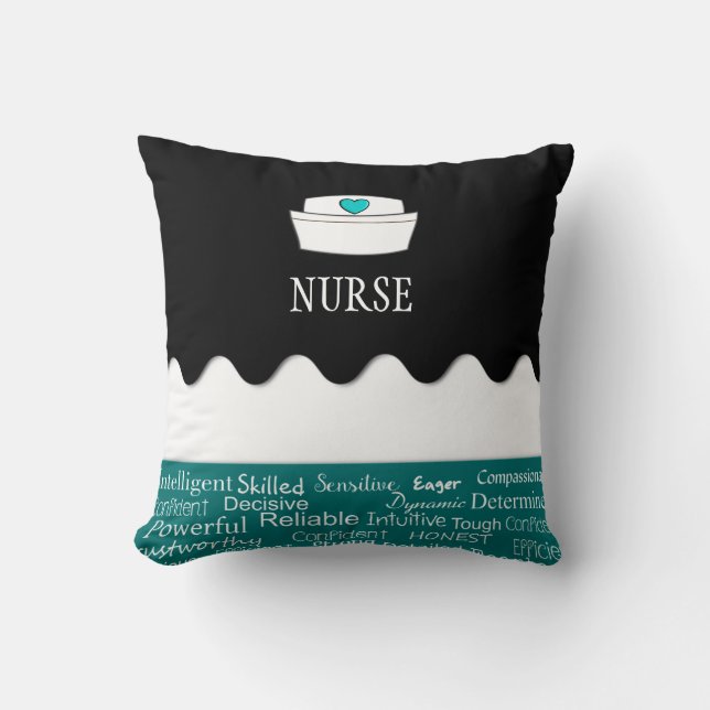 Nurse Adjectives Black and Dark Teal Cushion (Front)