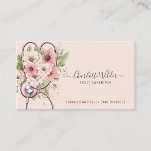 Nurse Adult Caregiver Floral Stethoscope Business Card