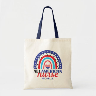 Nurse All American Flag Rainbow Name Tote Bag