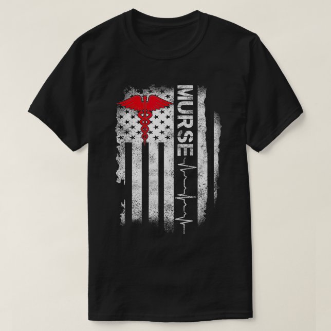 Nurse American Flag ER PACU L&D PICU Registered RN T-Shirt (Design Front)