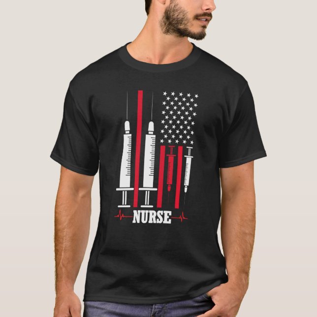 Nurse American Flag Usa Medical Nursing Funny Nurs T-Shirt (Front)