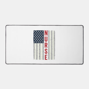 Nurse American Flag Vintage Engraving Shirt Design Desk Mat