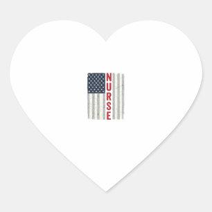 Nurse American Flag Vintage Engraving Shirt Design Heart Sticker