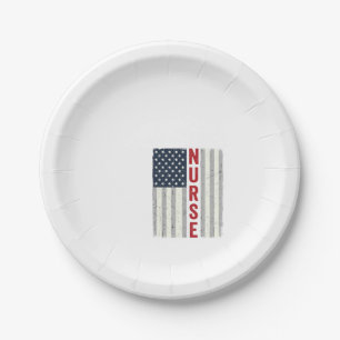 Nurse American Flag Vintage Engraving Shirt Design Paper Plate