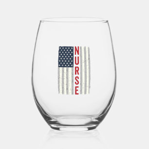 Nurse American Flag Vintage Engraving Shirt Design Stemless Wine Glass