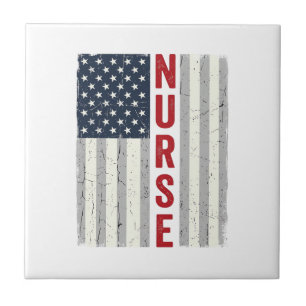 Nurse American Flag Vintage Engraving Shirt Design Tile