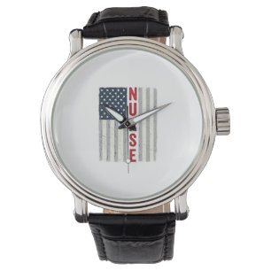 Nurse American Flag Vintage Engraving Shirt Design Watch
