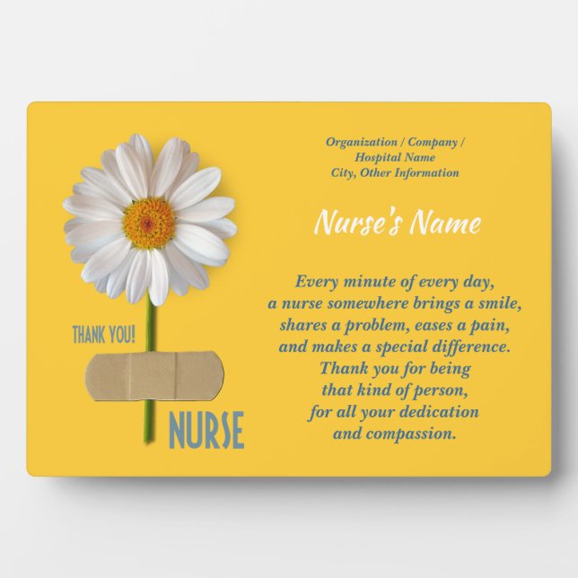 Nurse Appreciation Custom Name Gift  Plaque (Front)