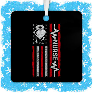 Nurse Appreciation Hero Heart Life American Flag Metal Tree Decoration