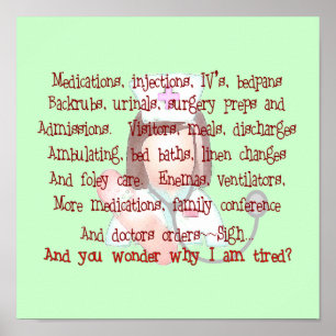 Nurse Art Poem (Frameable) "I'm Tired" Poster