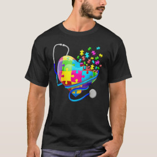 Nurse Autism Puzzle Stethoscope Heart Autism Aware T-Shirt