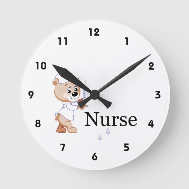 Nurse Bear Round Clock (Front)