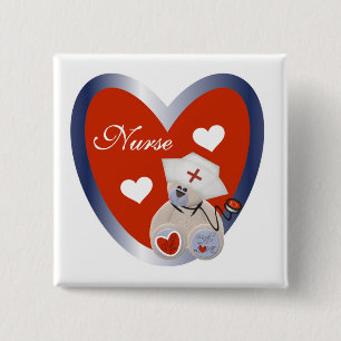 Nurse Bear With Heart T-shirts and Gifts 15 Cm Square Badge