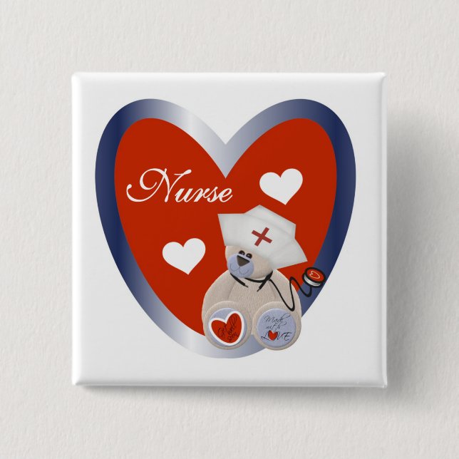 Nurse Bear With Heart T-shirts and Gifts 15 Cm Square Badge (Front)