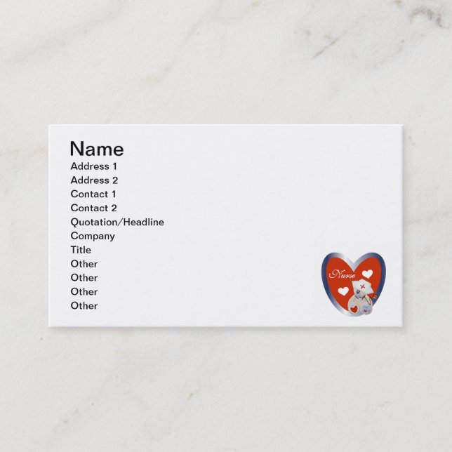 Nurse Bear With Heart T-shirts and Gifts Business Card (Front)