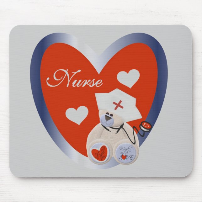 Nurse Bear With Heart T-shirts and Gifts Mouse Pad (Front)