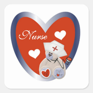Nurse Bear With Heart T-shirts and Gifts Square Sticker