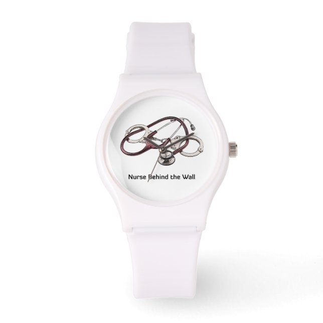 Nurse Behind the Wall white wrist watch (Front)