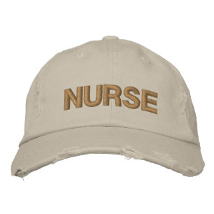 Nurse Beige Distressed Embroidered Hat