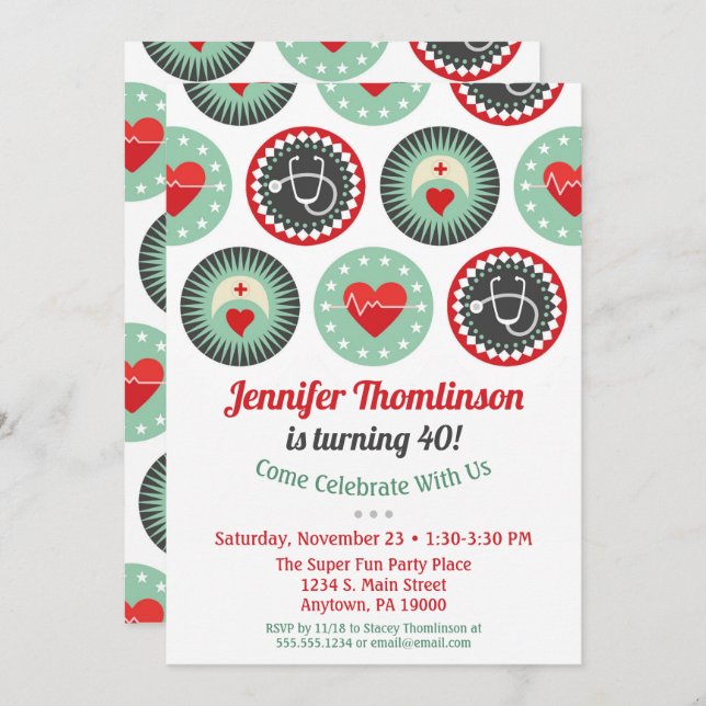 Nurse Birthday Invitation Nursing Party RN LPN (Front/Back)