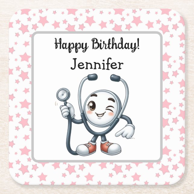 Nurse Birthday Party Paper Coaster (Front)