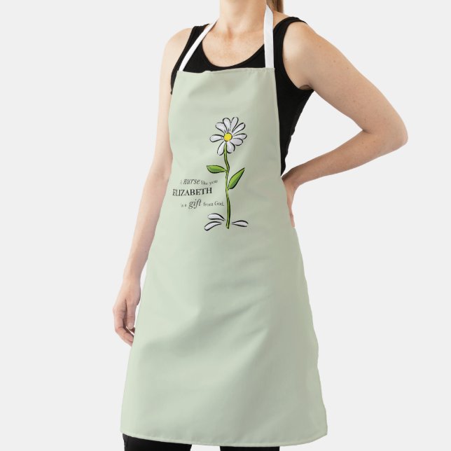 Nurse Birthday Religious Green Daisy Personalised Apron (Insitu)