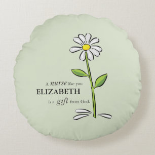 Nurse Birthday Religious Green Daisy Personalised Round Cushion