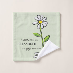 Nurse Birthday Religious Green Daisy Personalised Wash Cloth