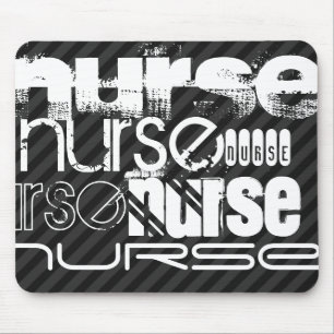 Nurse; Black & Dark Grey Stripes Mouse Pad