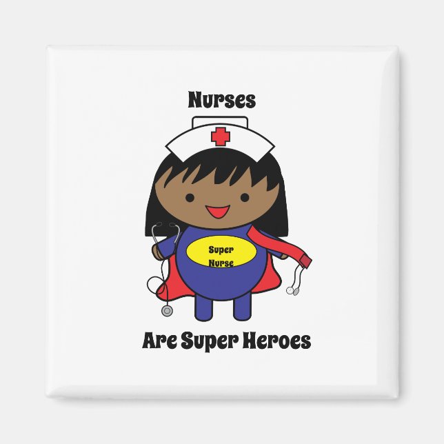 Nurse Black Kawaii Super Hero Personalise Magnet (Front)