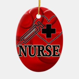 NURSE BLOOD CELLS SYRINGE HEART LOGO CERAMIC TREE DECORATION