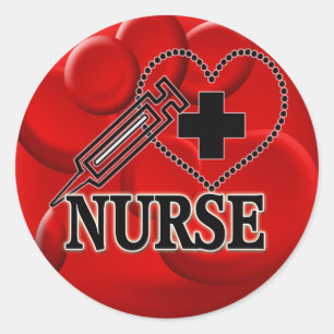 NURSE BLOOD CELLS SYRINGE HEART LOGO CLASSIC ROUND STICKER