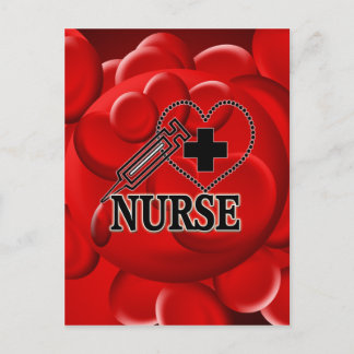NURSE BLOOD CELLS SYRINGE HEART LOGO POSTCARD