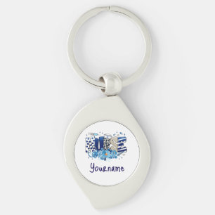Nurse blue bold glittery animal pattern, flowers key ring