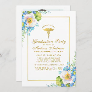 Nurse Blue Floral Grad Party Invite - Photo Back