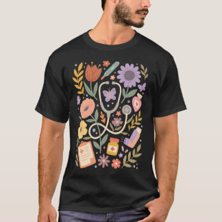 Nurse Boho Flowers Rn T-Shirt