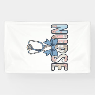Nurse Bow Stethoscope Vintage Floral Banner
