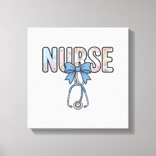 Nurse Bow Stethoscope Vintage Floral Canvas Print