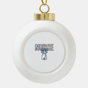 Nurse Bow Stethoscope Vintage Floral Ceramic Ball Christmas Ornament