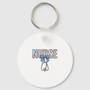 Nurse Bow Stethoscope Vintage Floral Key Ring
