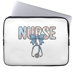 Nurse Bow Stethoscope Vintage Floral Laptop Sleeve