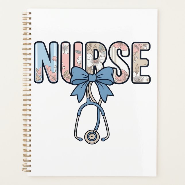 Nurse Bow Stethoscope Vintage Floral Planner (Front)