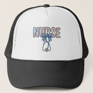 Nurse Bow Stethoscope Vintage Floral Trucker Hat