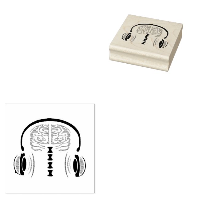 Nurse Brain Grey Listening to Song Rubber Stamp (Stamped)