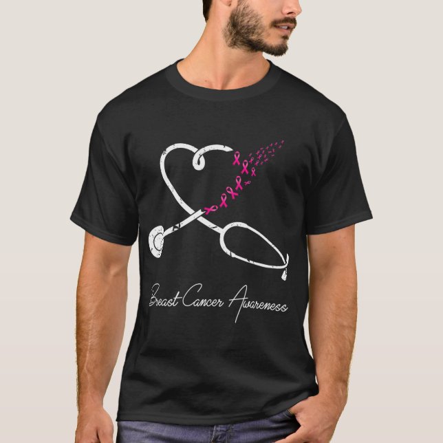 Nurse Breast Cancer Awareness Pink Ribbon T-Shirt (Front)